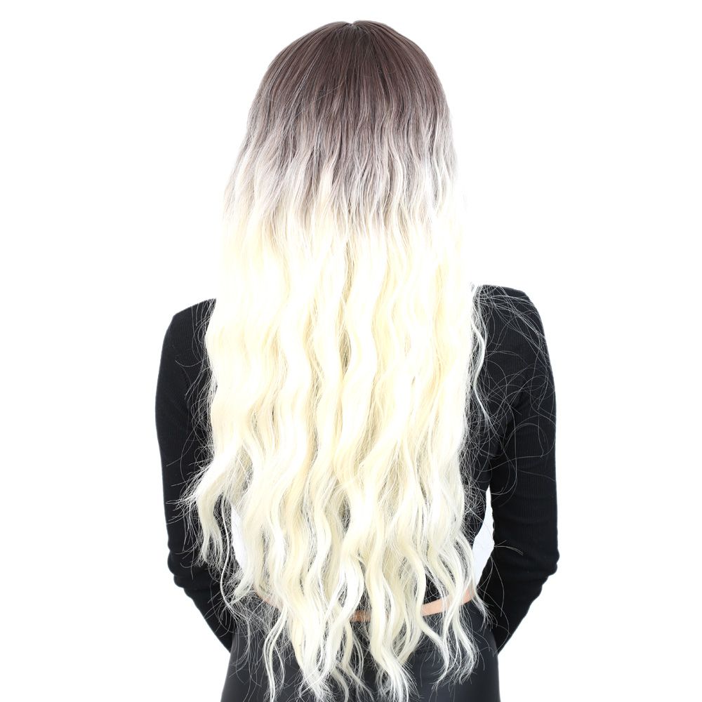 Kanekalon Fiber Synthetic Wig / Ashy Light Brown / Platinum Ombré Long Water Wavy Look with Special Bangs