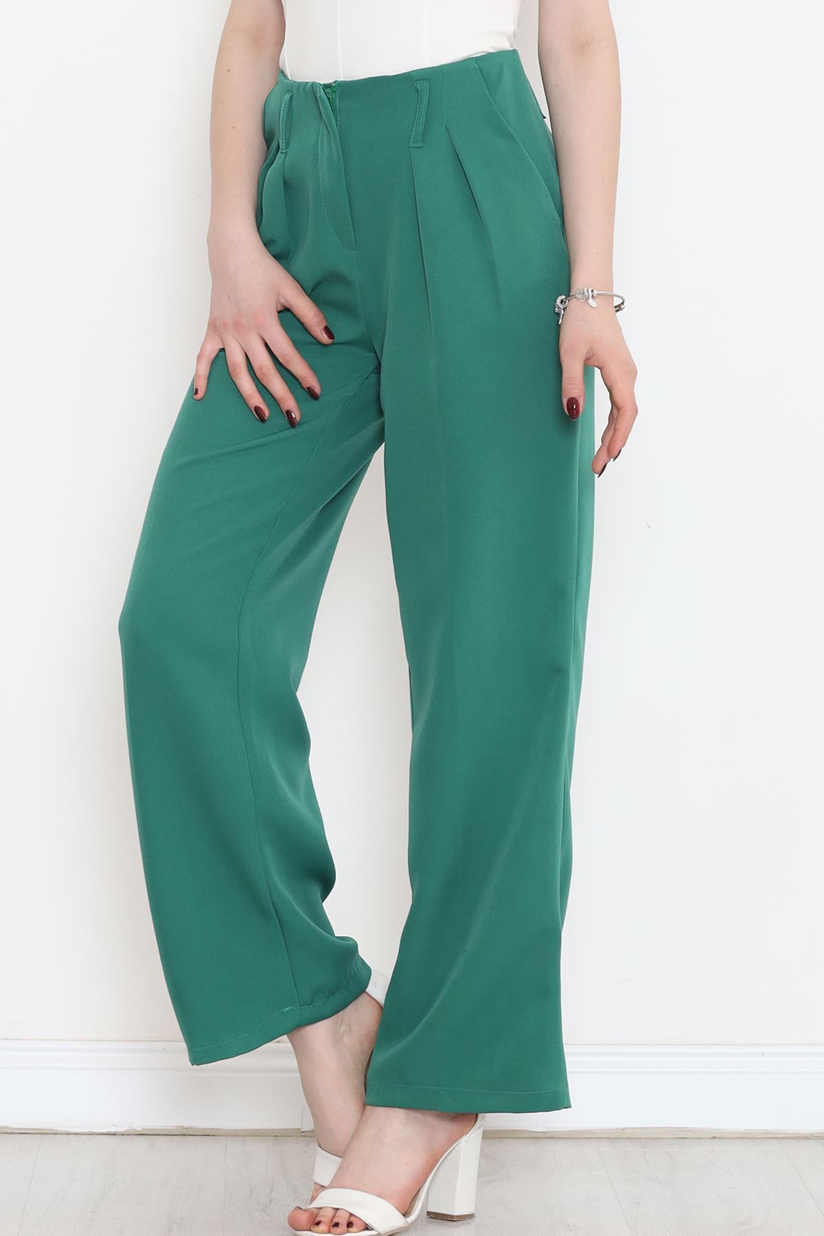 Palazzo Pants with Waist Cuffs Green