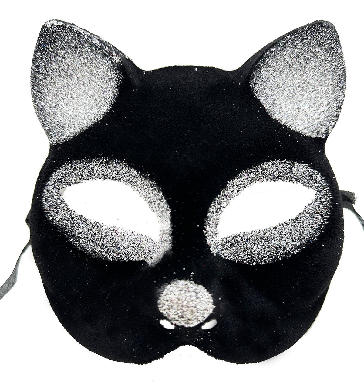 Black Color Silvery Silvery Suede Covering Cat Mask 18x14 cm