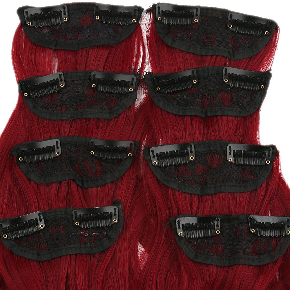 Kanekalon Fiber Synthetic Wavy 8 Piece Hair Snaps / Red