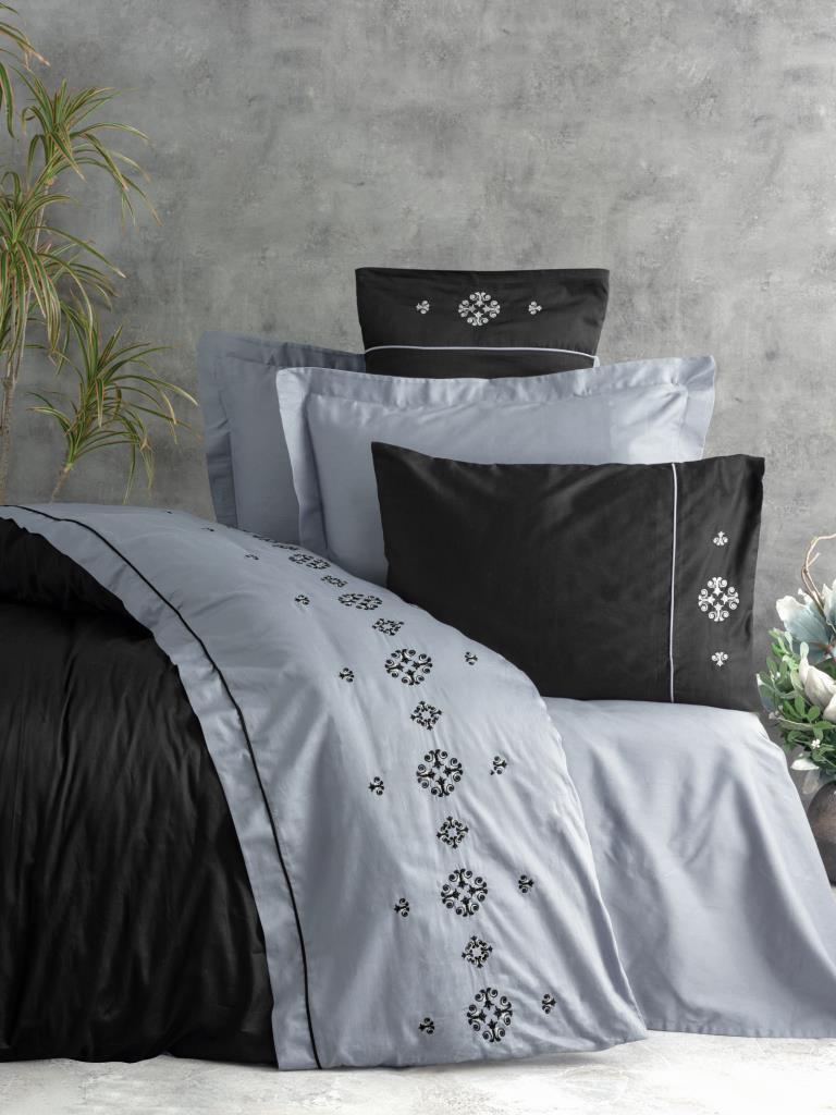 Embroidered Double Satin Duvet Cover Elisa Gray