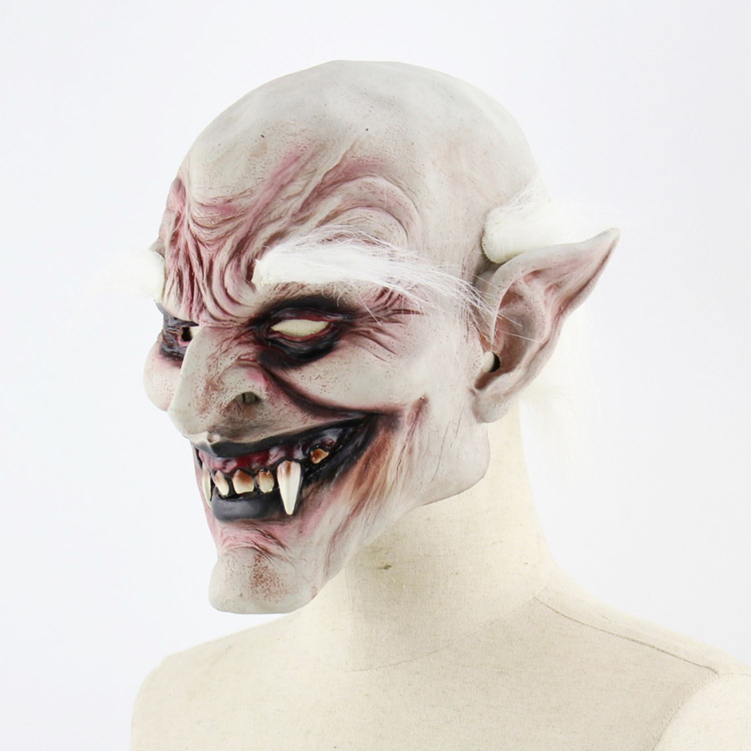 Horror Zombie Mask Latex Vampire Mask Meat Mask with White Hair Eyebrows