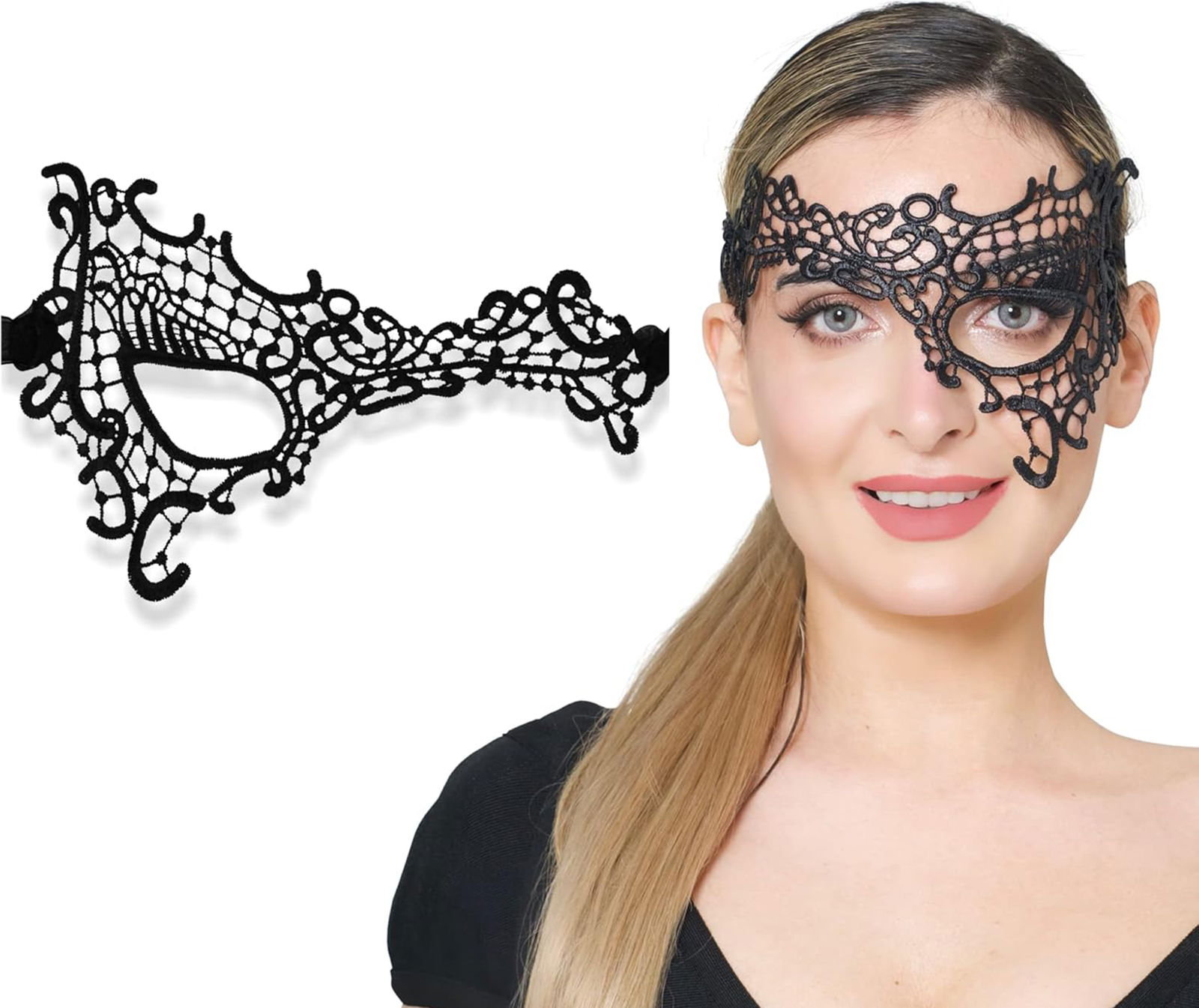 Black Color Lace Cut Lace Embroidered Prom Party Mask 13 No