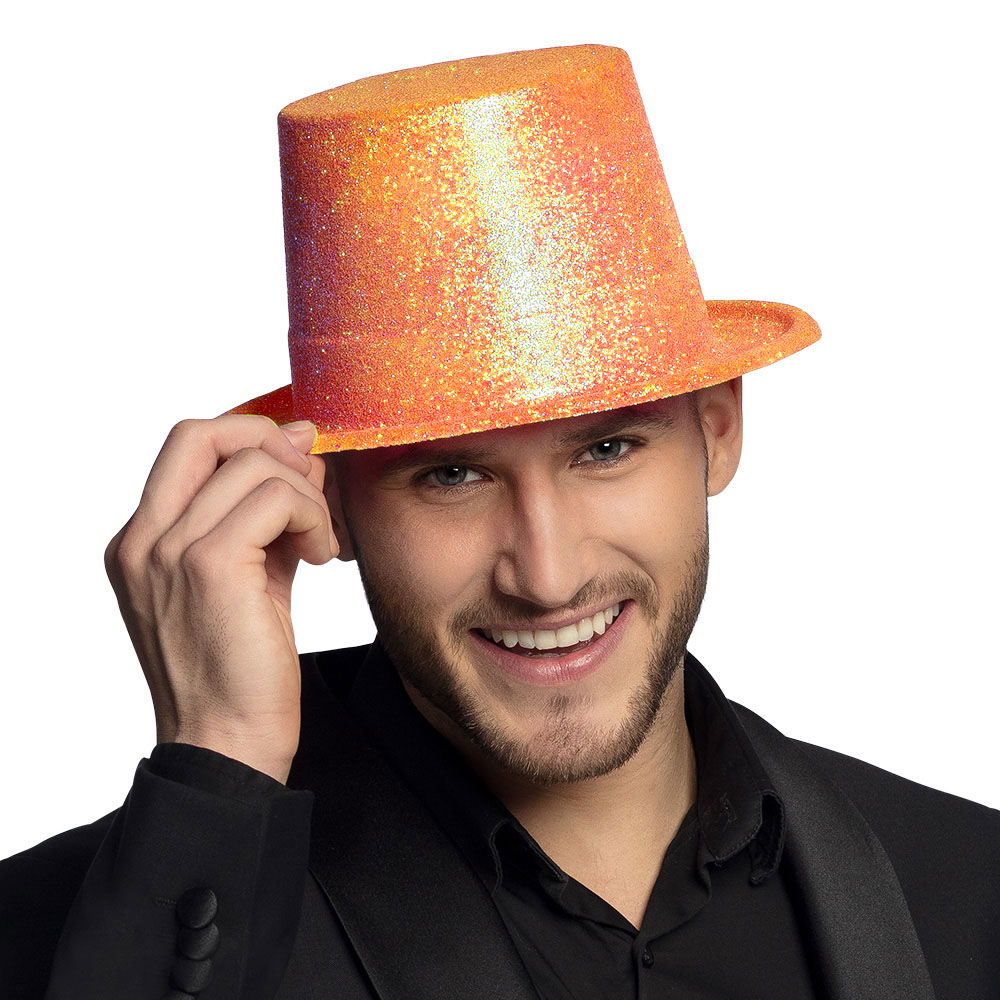 Fluorescent Orange Color Silvery Long Trilby Bowler Hat 12 cm