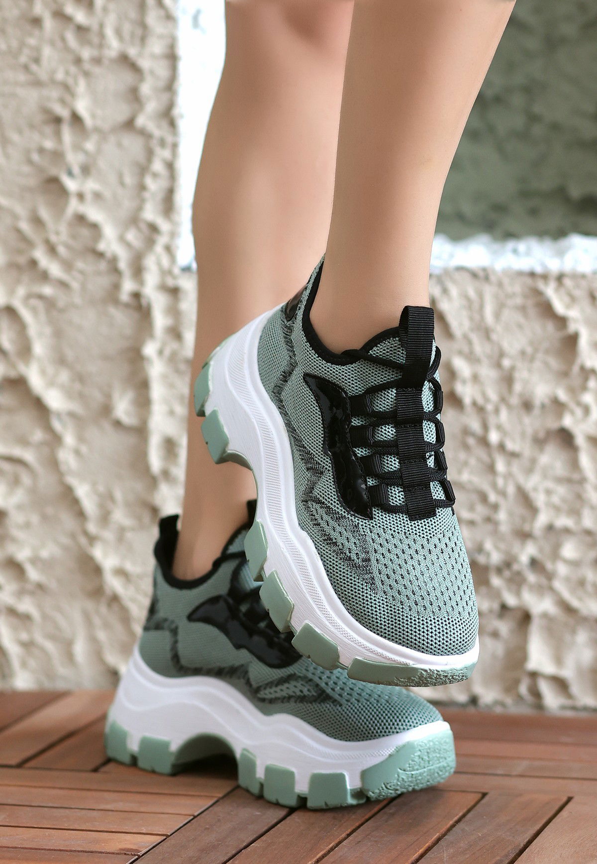 Green Tricot Lace-up Sneakers