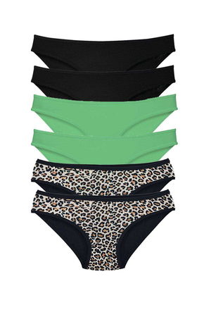 6 Pcs Lycra Women's Slip Panties Leopard Black Green