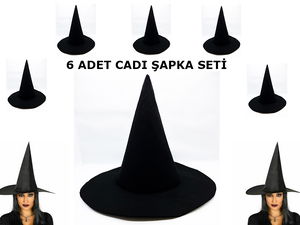 Black Witch Hat Felt Adult Size 6 Pcs