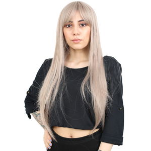 Kanekalon Fiber Synthetic Long Straight Bangs Wig / Ashy Baby Yellow