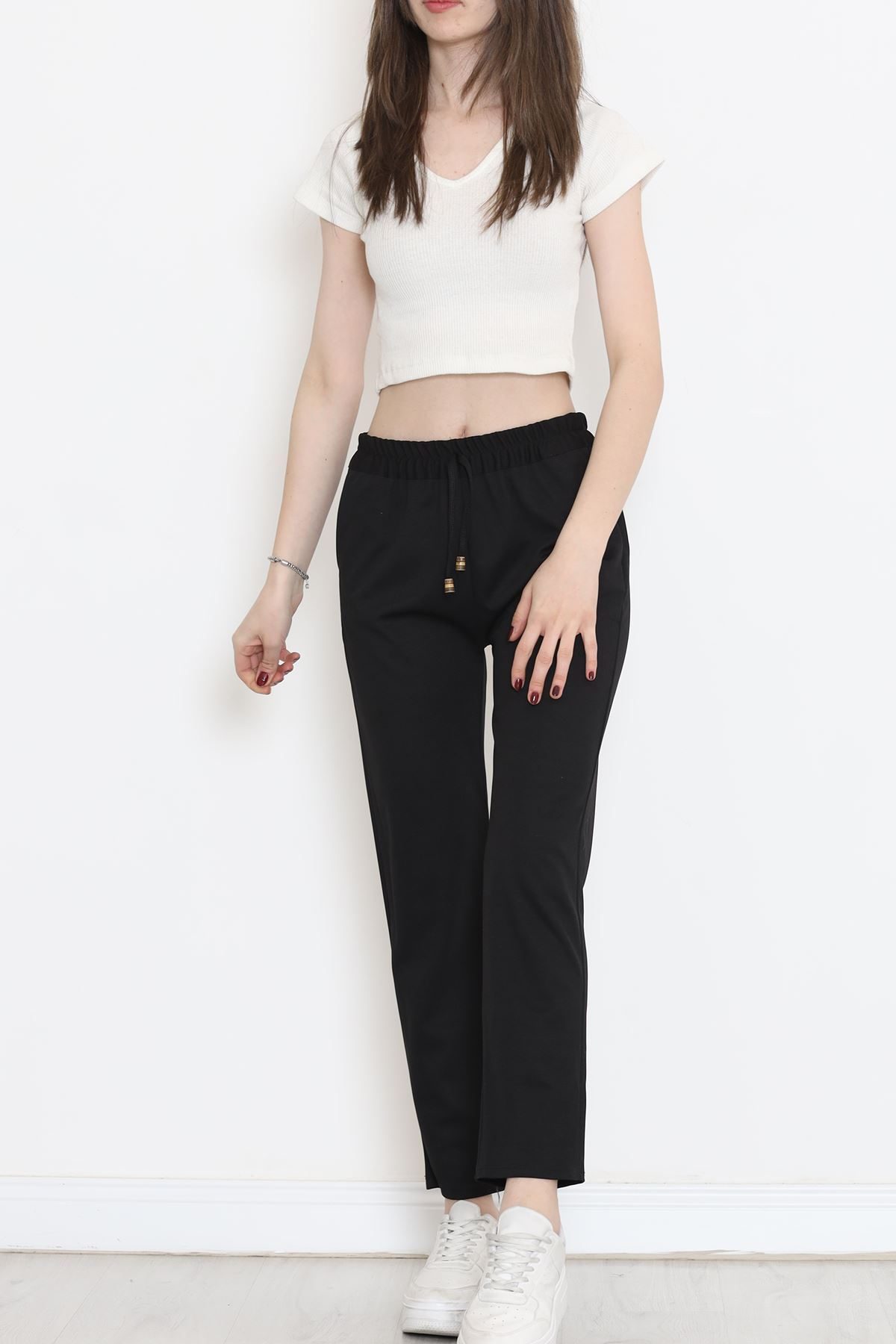 Crepe Lace-up Pants Black