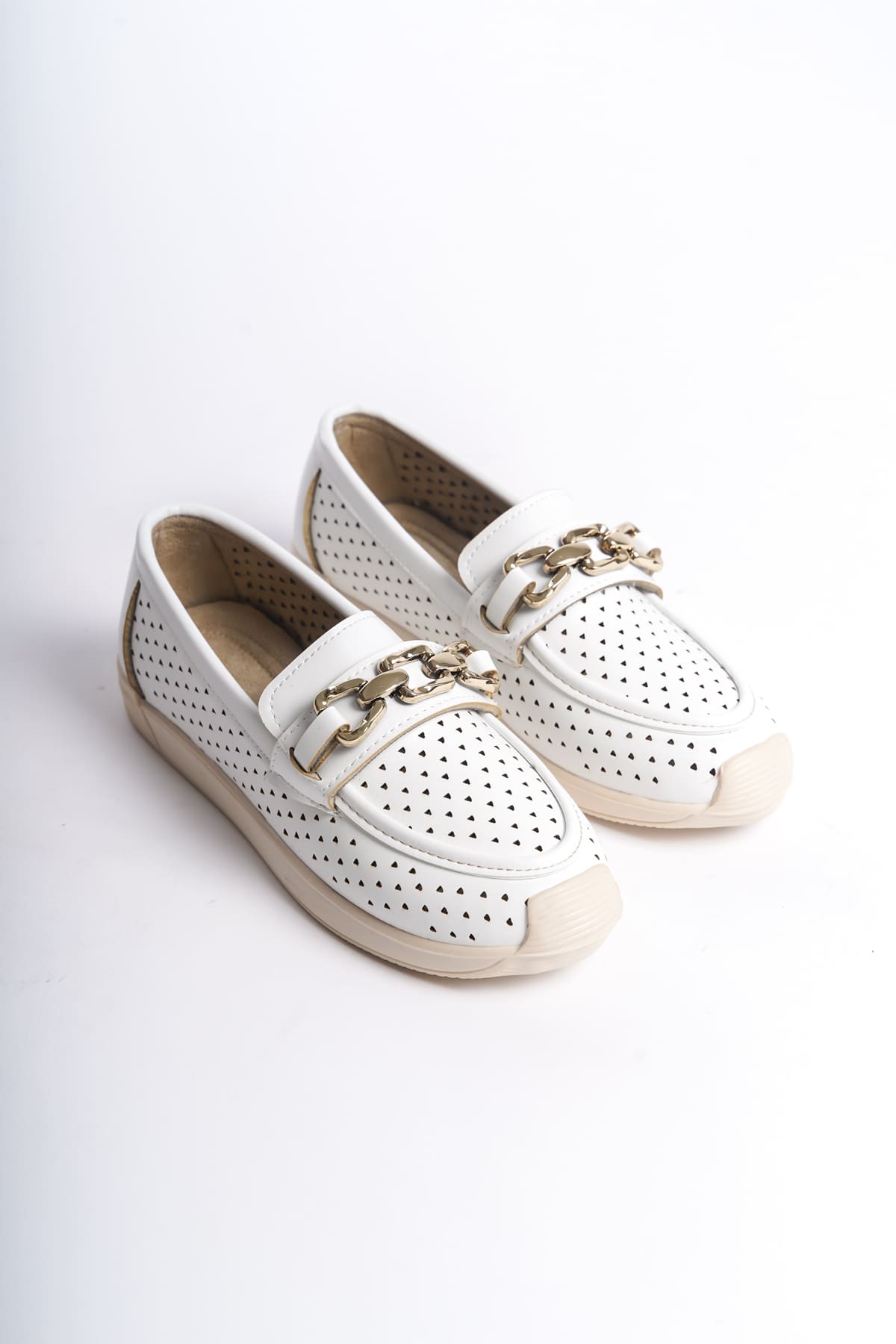 CLZ948 Lace-Up Orthopedic Comfortable Sole Heart Patterned Babet Shoes KT White