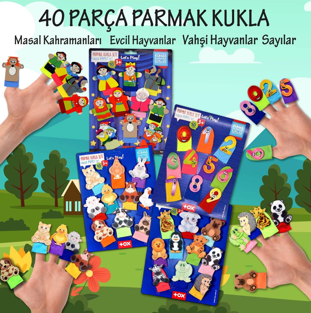 4 Set - 40 Pieces Fairy Tale Heroes, Numbers, Domestic and Wild Animals Finger Puppet