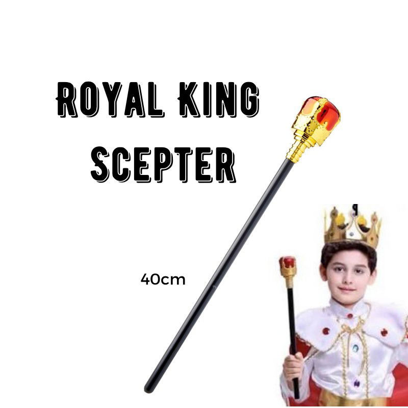 Child Size Gold Color King Crown and King Scepter with Red Knob