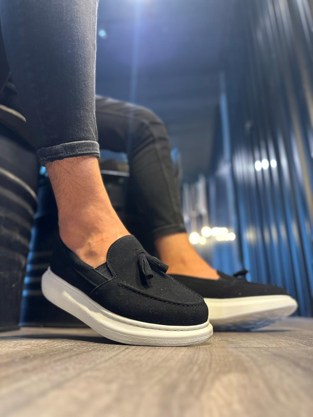 Casual Sports Classic Shoes Black Suede (White Sole)