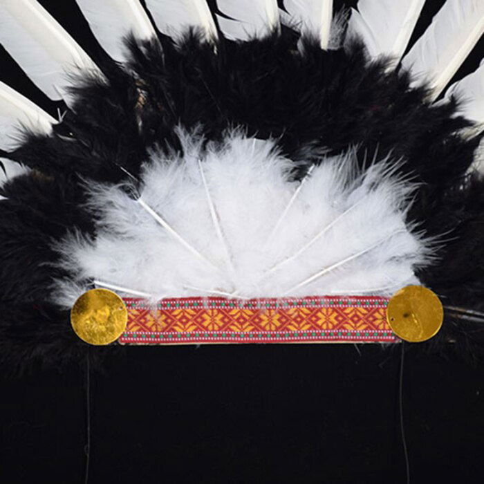 Black Red Big Indian Indian Headgear with White Feathers