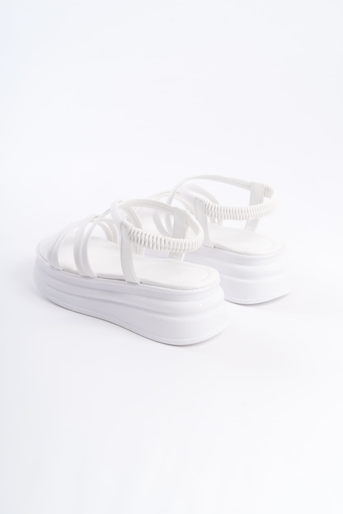 CLZ948 Rubberized Stripe Detailed Orthopedic Sole Women's Sandals BT White