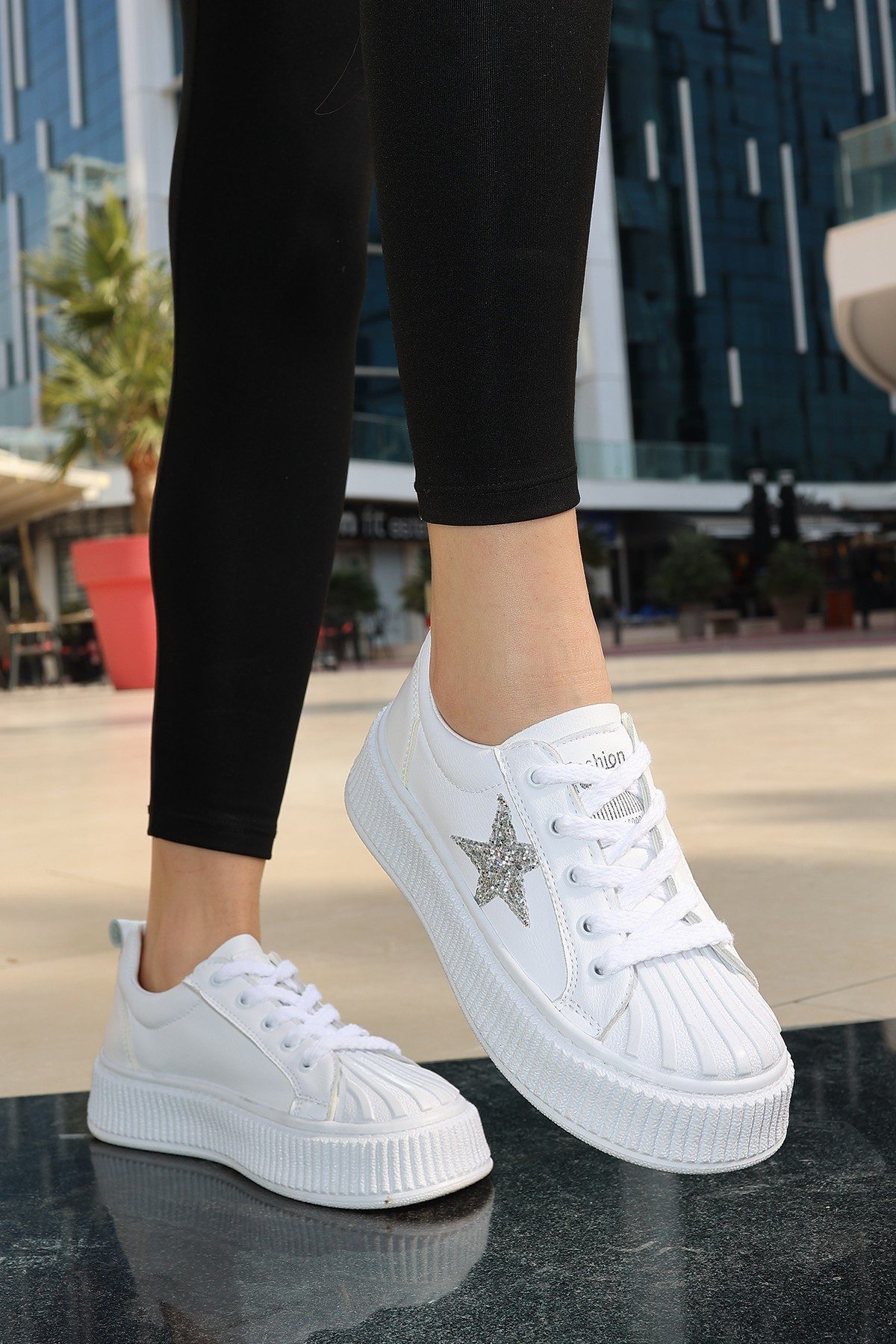 White Skin Lace-Up Sneakers