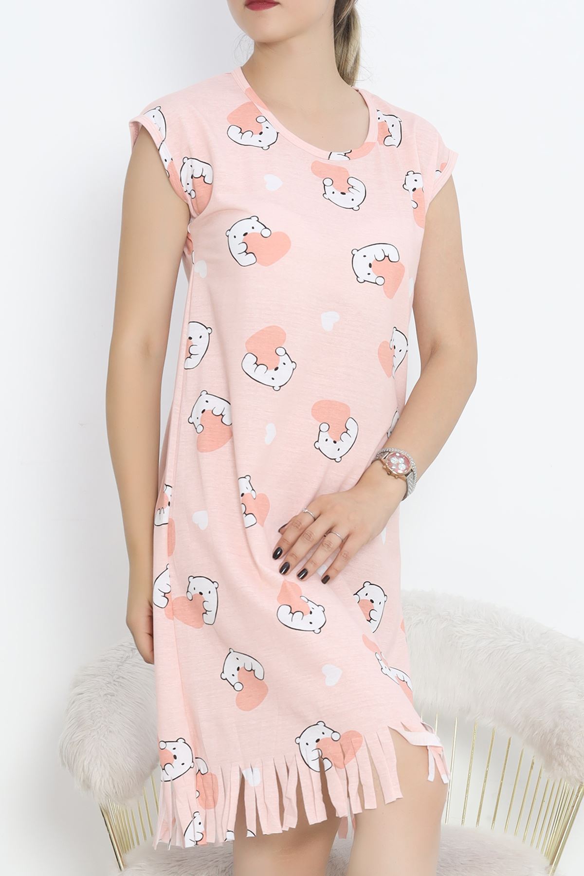 Printed Rotation Tasseled Dress PowderPink