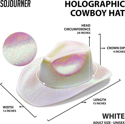 Neon Hologram Cowboy Model Party Hat White Adult 39X36X14 cm