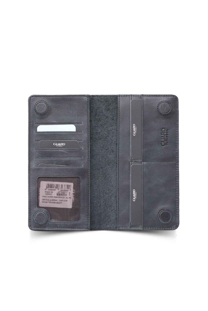 Antique Black Leather Men's/Women's Portfolio Wallet with Phone Entry