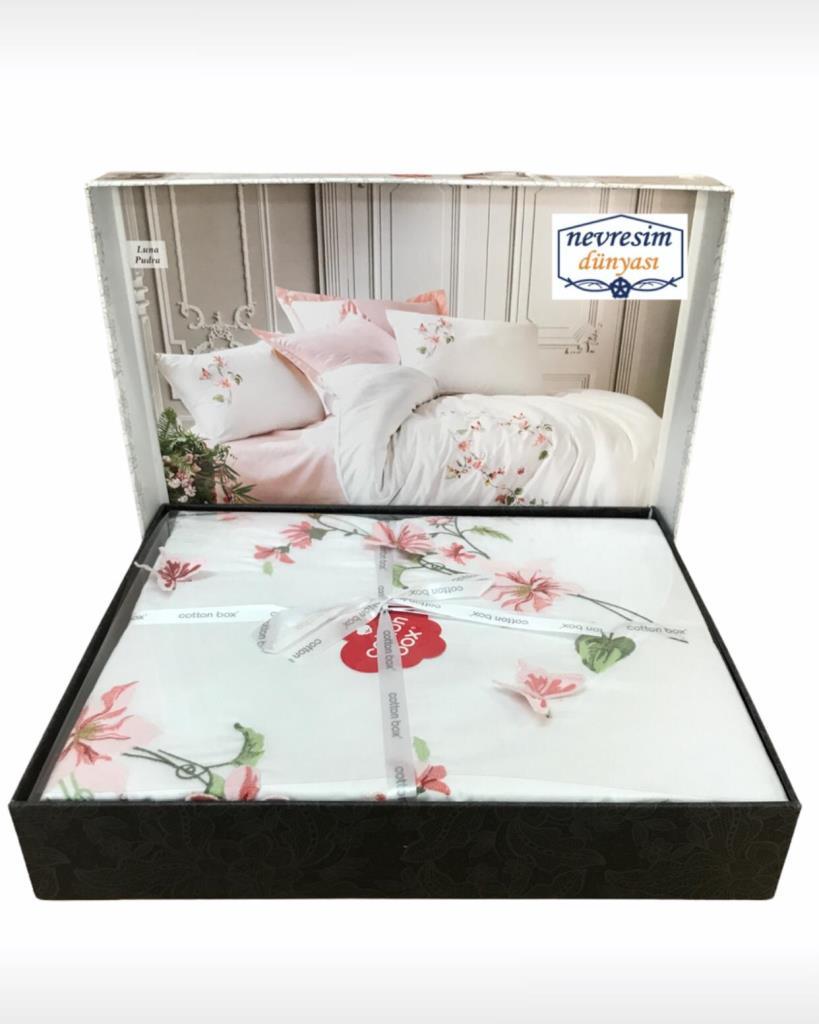 3D Embroidered Double Satin Duvet Cover Luna Powder