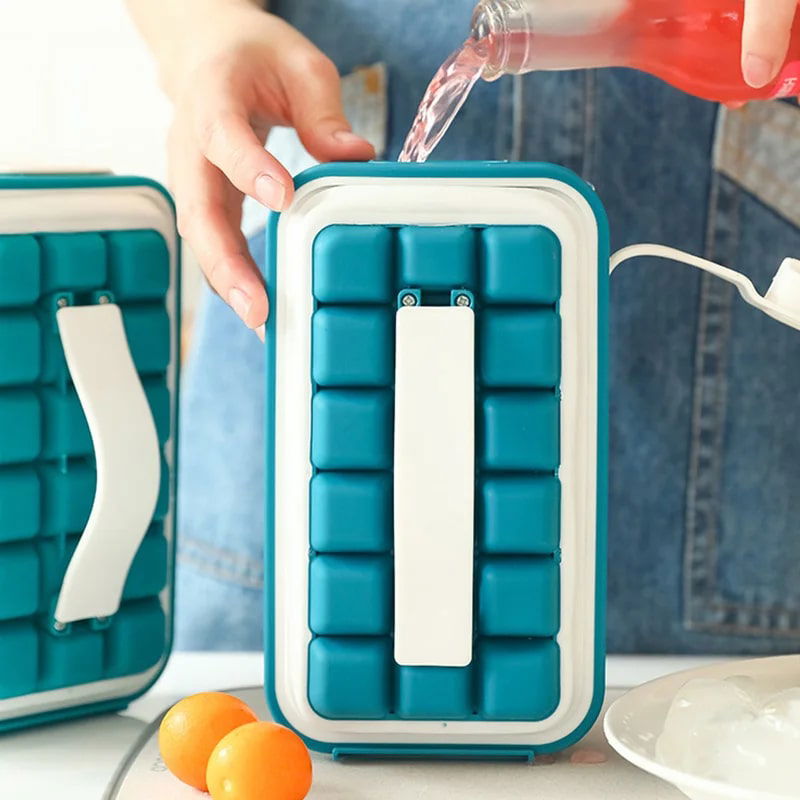 32 Compartment Ice Mold - Plastic Cube Cooler with Pop Up Silicone Compartments