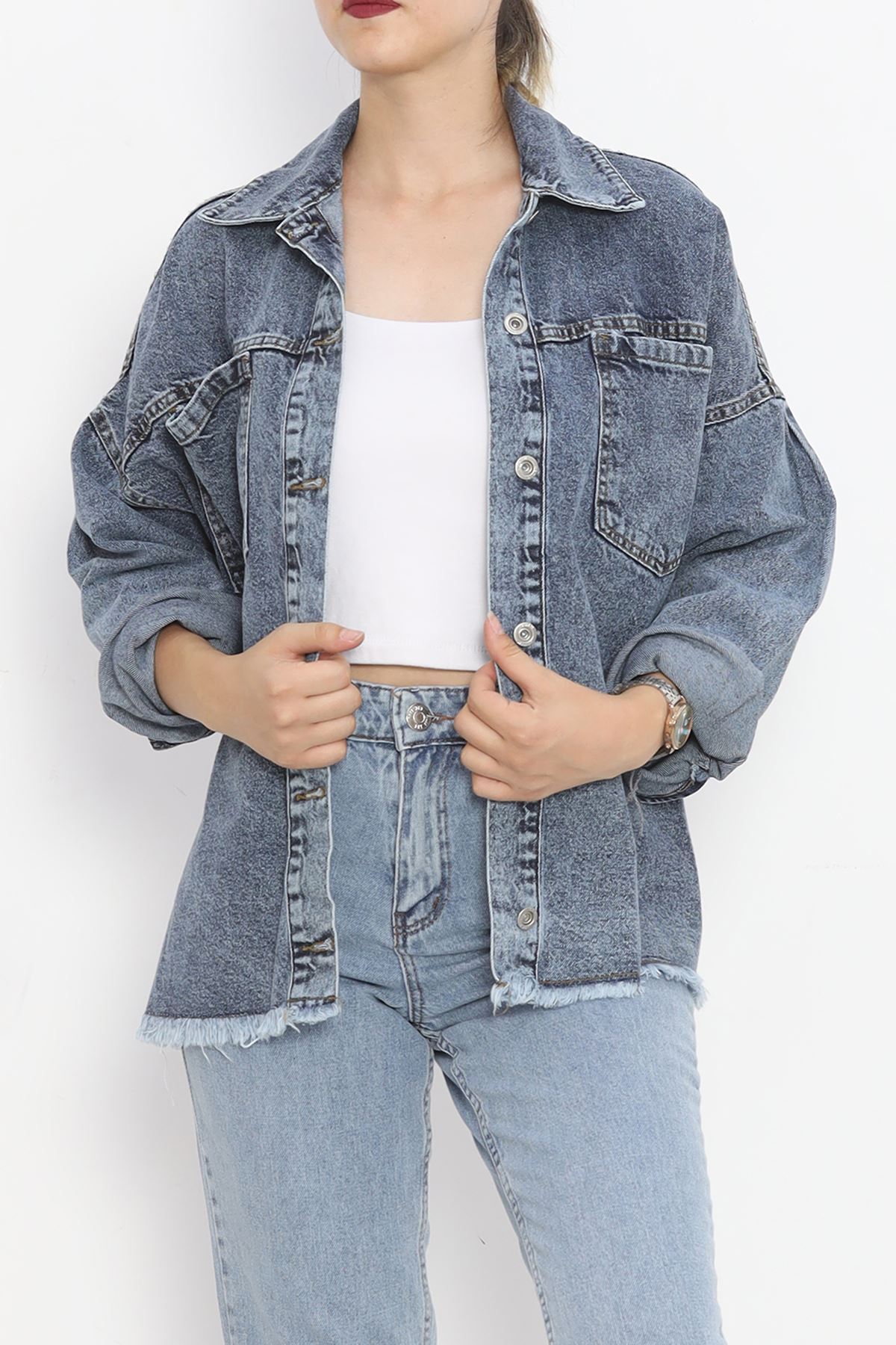 Jeans Jacket with Front Pockets Dark Blue