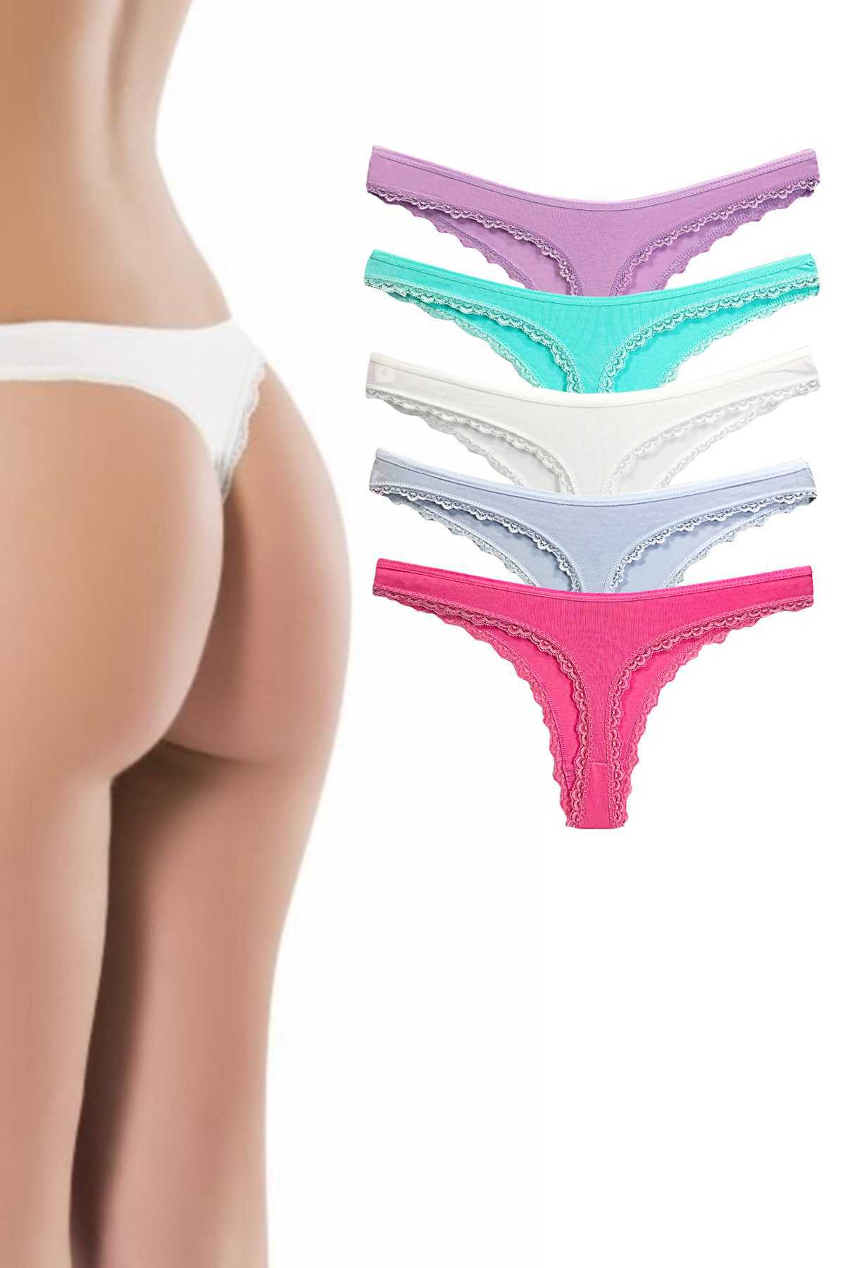 5 Pcs Cotton Women's Classic Lace String Thong