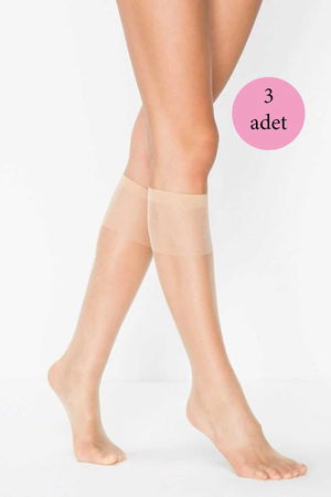 3Pcs Women's Knee High Shiny Fit 15 Denier Socks Light Skin