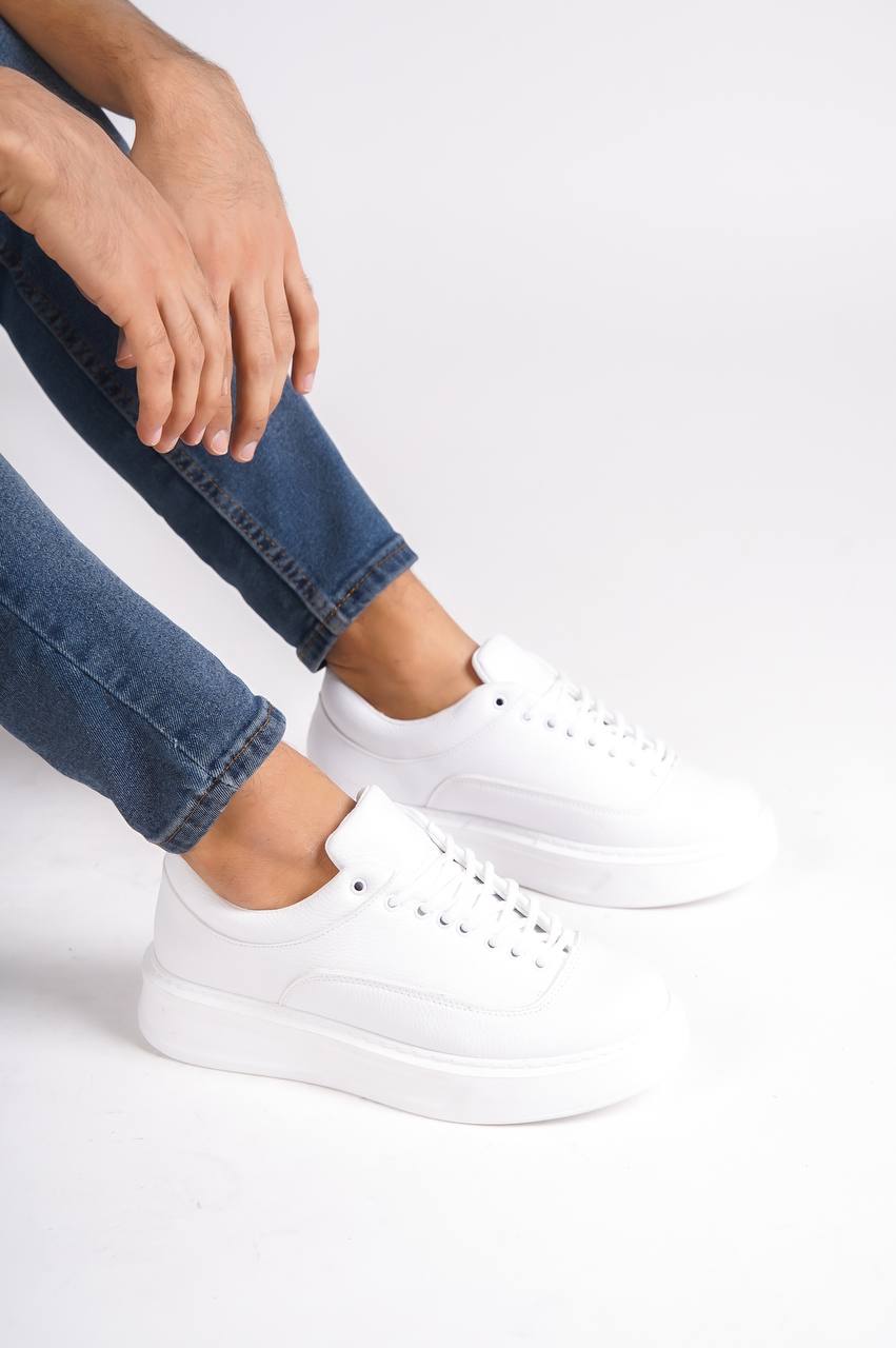 White Leather Lace-up Casual Men's Shoes