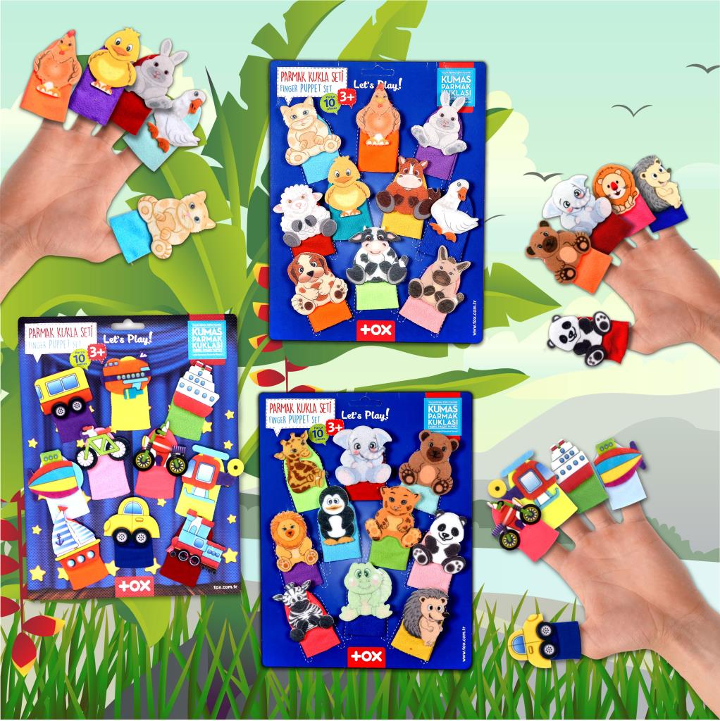 3 Set - 30 Pieces Vehicles, Pets and Wild Animals Finger Puppet