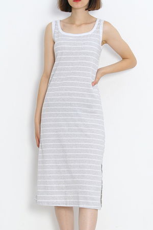 Striped Garnished Suprem Dress Gray