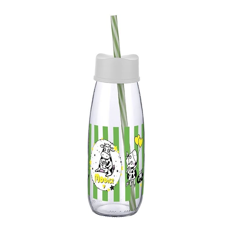 Animal Figured Straw Water And Milk Bottle Glass 500 ML