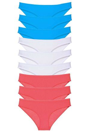 9pcs Super Eco Set Lycra Women Slip Panties Fuchsia White Blue