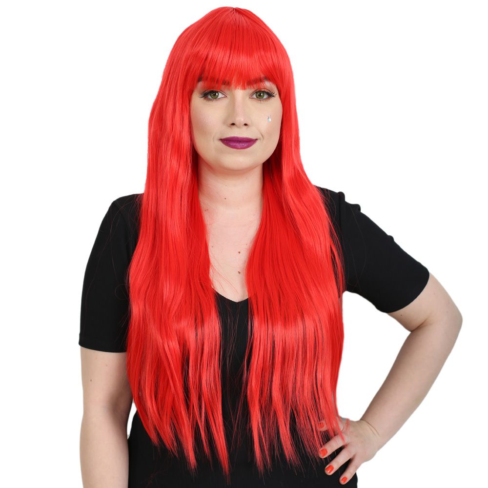 Kanekalon Fiber Synthetic Wig with Long Bangs / Red