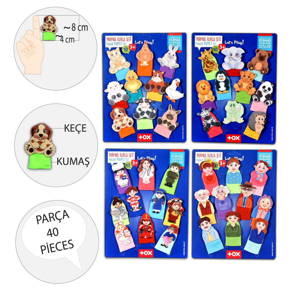 4 Sets - 40 Pieces Professions, Family Members, Domestic and Wild Animals Finger Puppet