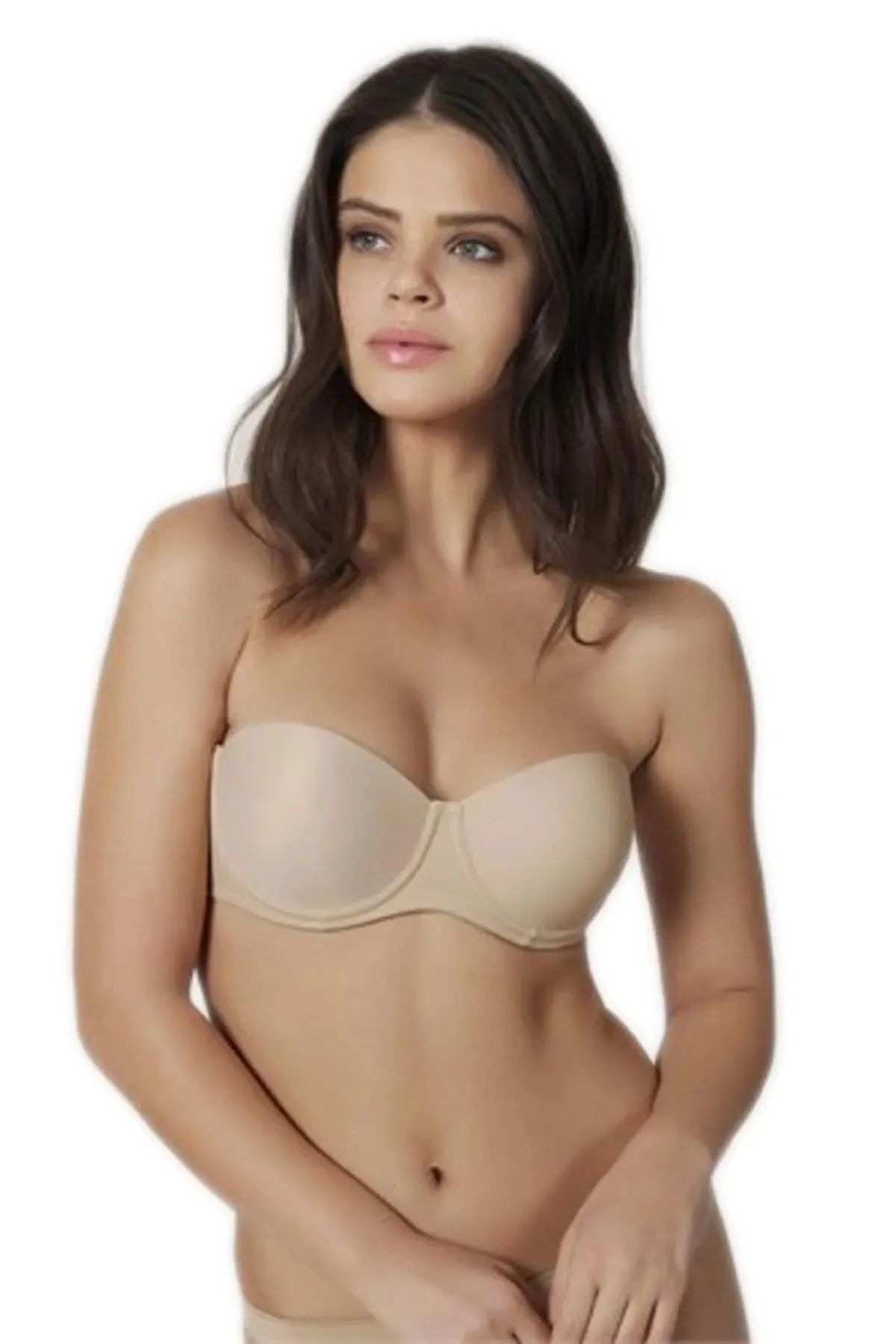 Women's Skin Basic Padded Cup Strapless Back Transparent Bra 2850