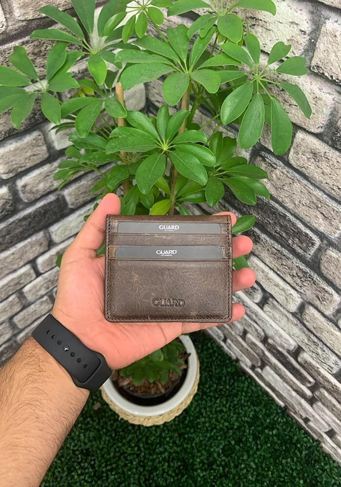 Antique Coffee Patented Design Leather Card Holder