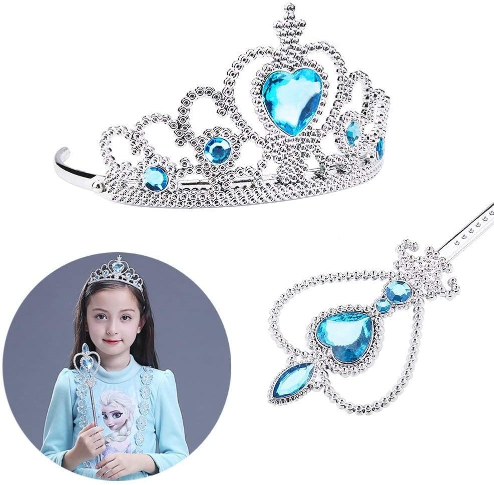 Frozen Elsa Blue Heart Crown and Blue Wand Set Child Size