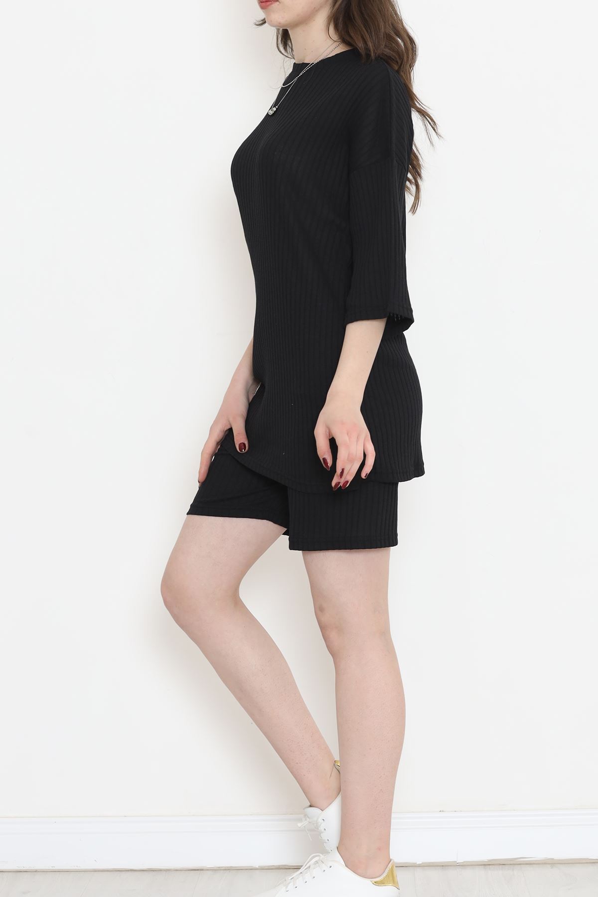 Crew Neck Shorts Suit Black