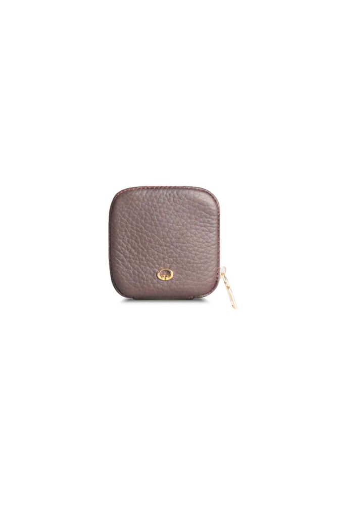 Brown Zippered Leather Mini Accessory Bag