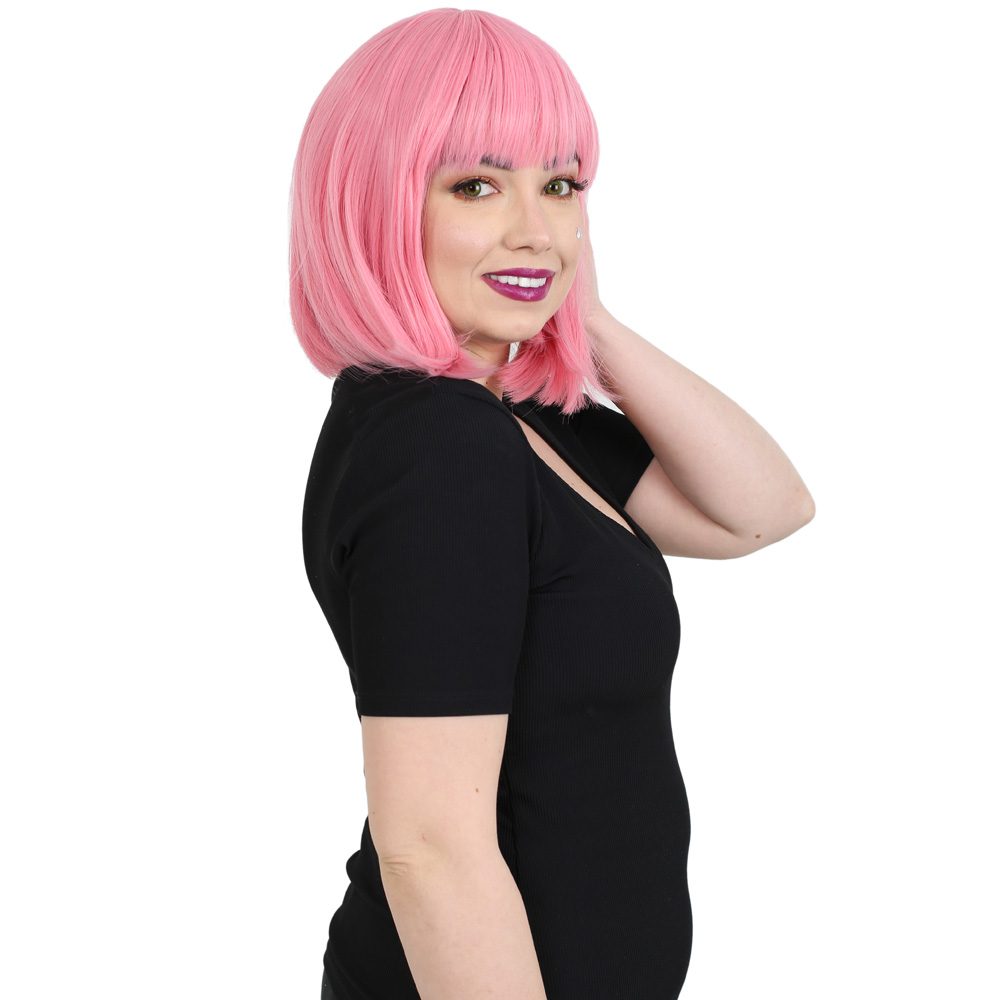 Kanekalon Fiber Synthetic Wig with Blunt Bangs / Candy Pink