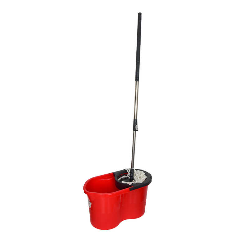 Plastic Cleaning Set Bucket + Mop + Mop + Mop + Handle Red Color