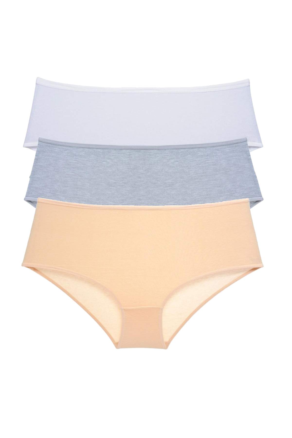 3Pcs Women High Waist Bato Panties White Gray Skin