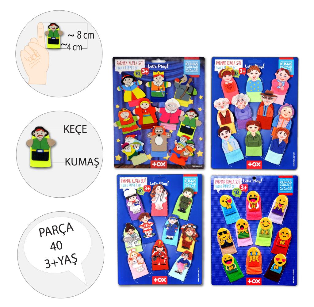 4 Set - 40 Pieces Fairy Tale Heroes, Family Members, Professions and Emojis Finger Puppet