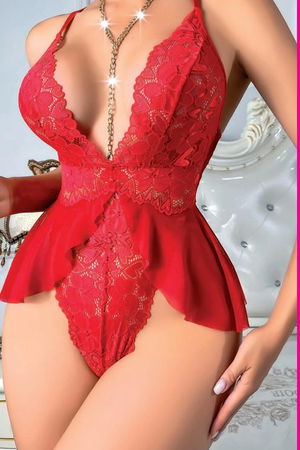 Night Light Women's Red Chain Detail Bodysuit 3597