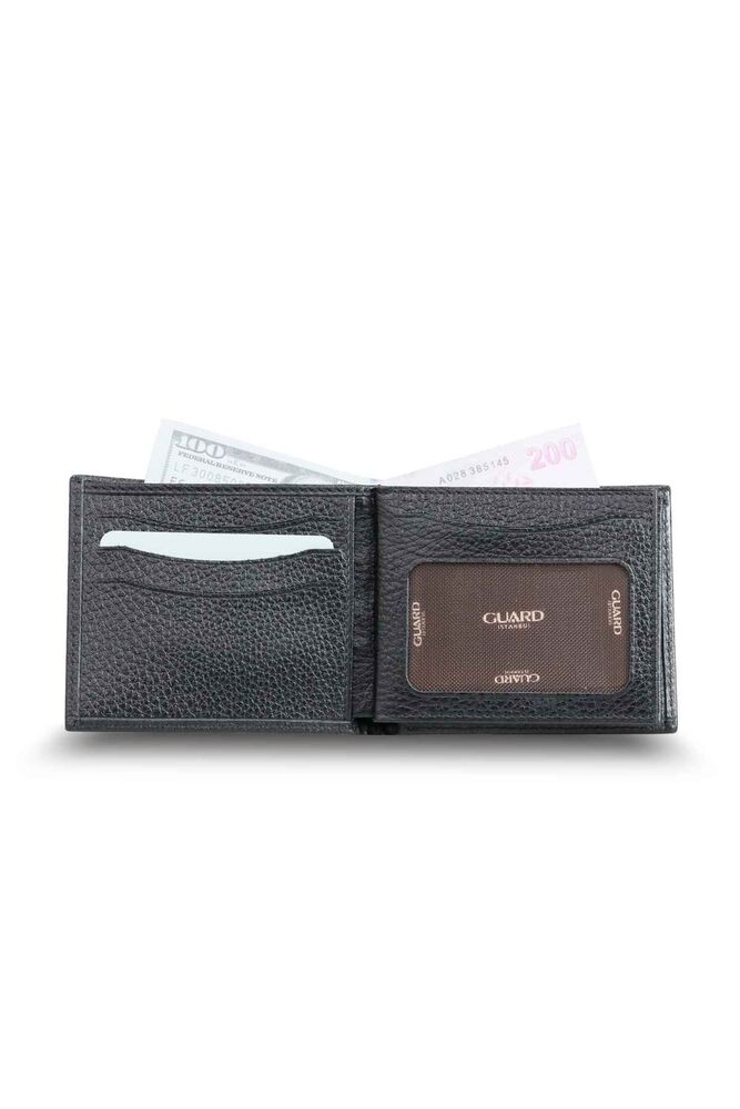 Black Double Pisot Horizontal Leather Men's Wallet