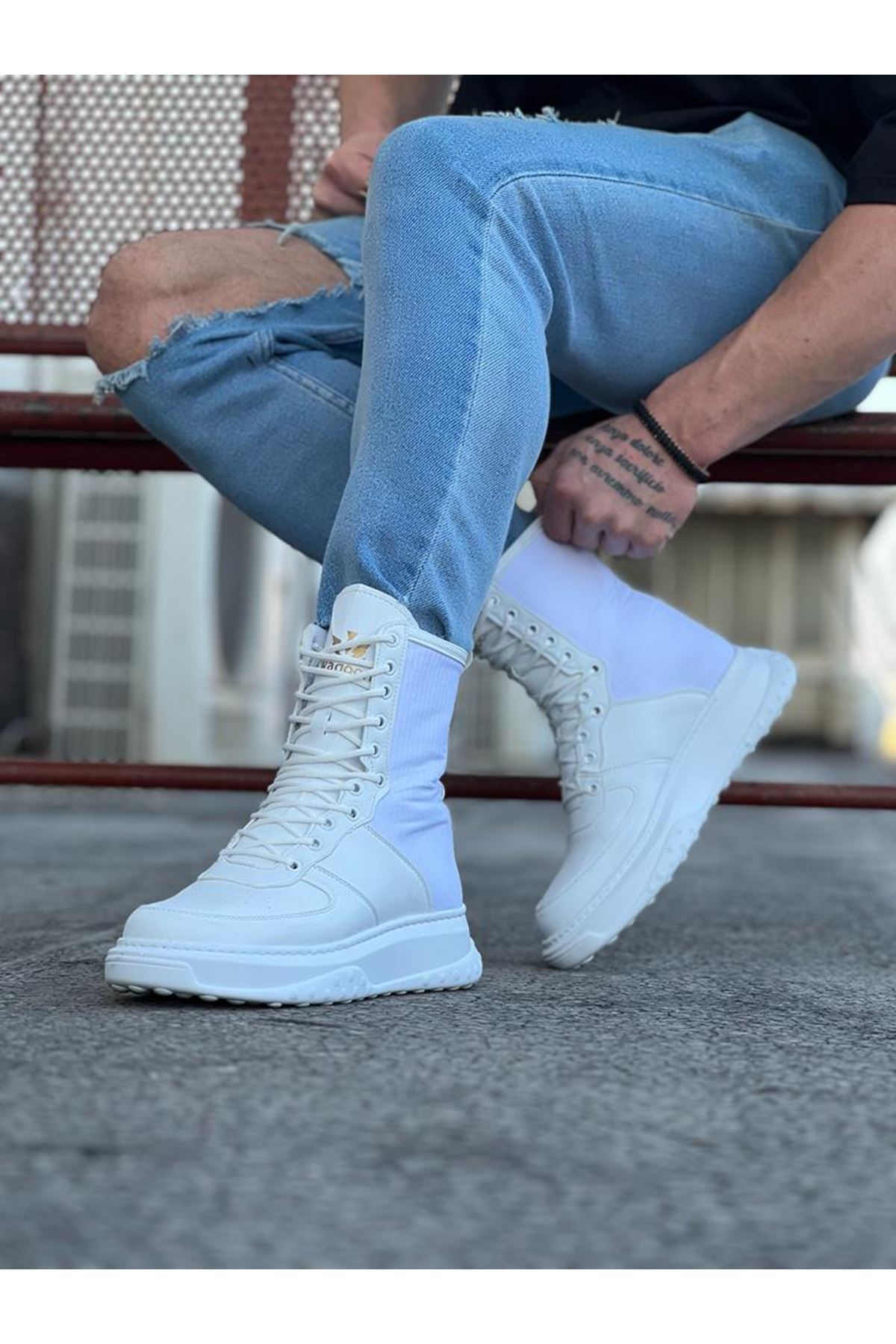 White Parachute Long Lace-up Boots