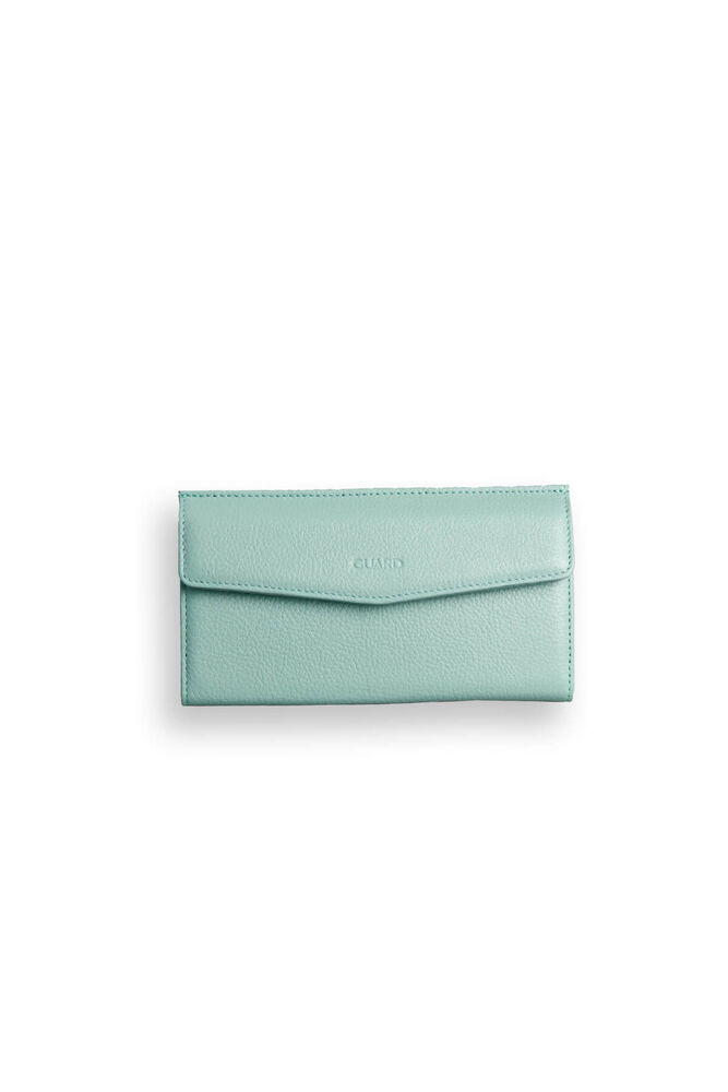 Water Green Leather Women's Wallet with Phone Entry