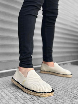 Comfortable Flat Sole Espadrille Knitted Tricot Beige Casual Men's Shoes