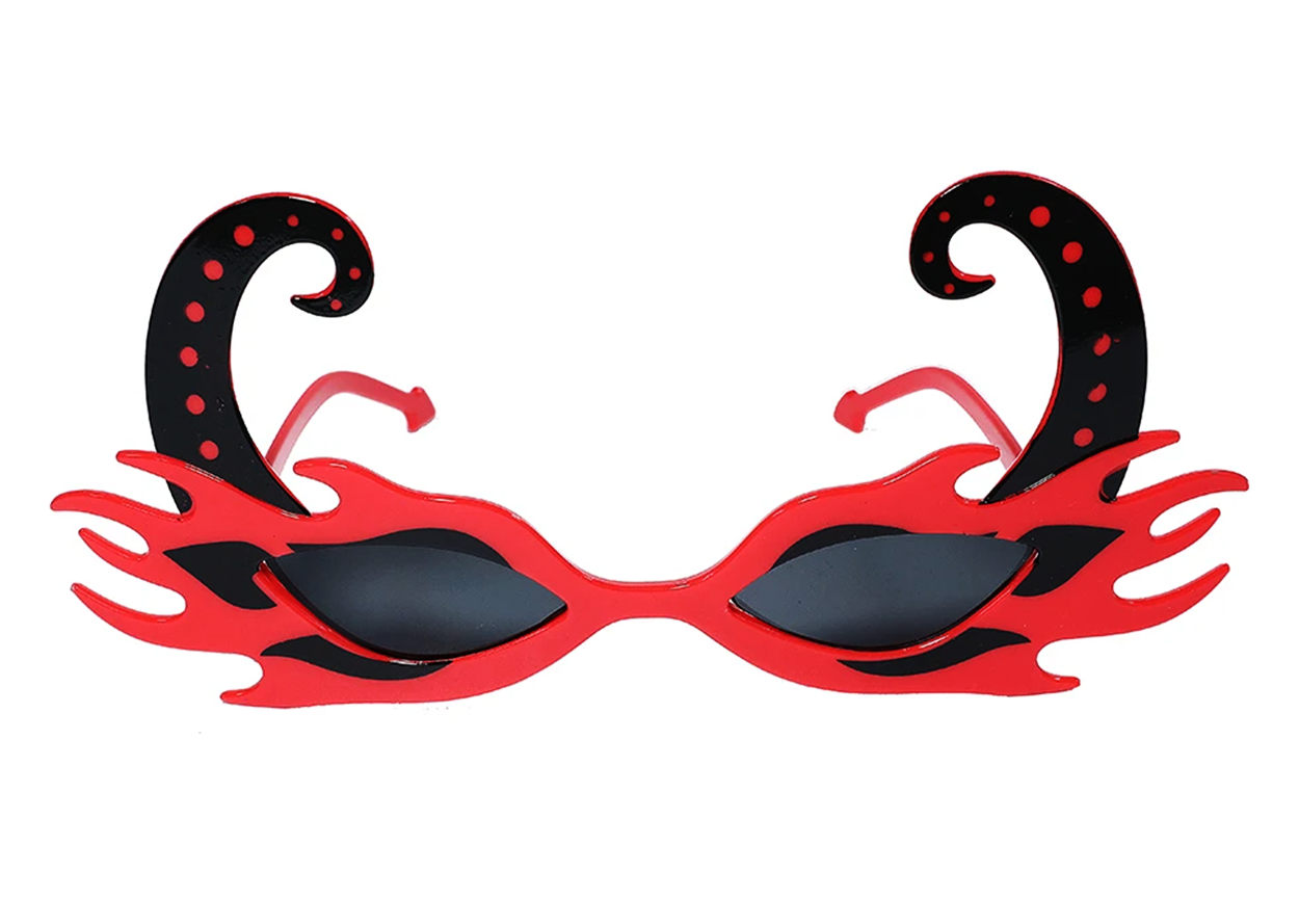 Red Color Flaming Party Goggles 21x10 cm with Black Horns